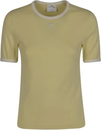 Courr&egrave;ges Signature Contrast T-Shirt - Dames - T-shirts - Geel - XS - Tops