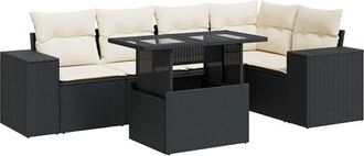 vidaXL Set De Sof&aacute;s De Jard&iacute;n 6 Piezas Y Cojines Rat&aacute;n Sint&eacute;tico Negro Vidaxl