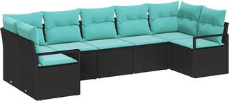 vidaXL Juego De Sof&aacute; 7 Uds. Negro Rat&aacute;n Sint&eacute;tico Vidaxl
