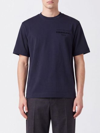 Ferragamo T-shirt a girocollo in cotone con logo a contrasto sul davanti