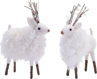 Melrose International Set Of 6 Fluffy Winter Deer Shelf Sitter