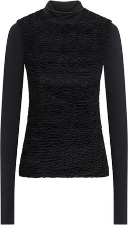 Darkpark Joy Double Fabric Faux Astrakan & Jersey Top - Dames - Longsleeves - Zwart - S - Tops