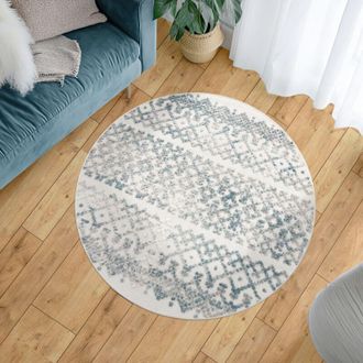 Paco Home Paco Home Alfombra Interior Y Exterior Balcon Terraza Cocina Nordica Geometrico Turquesa &Oslash; 200 Cm Redon