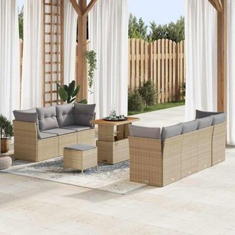 vidaXL Conjunto De Sof&aacute; De Jard&iacute;n 10 Pcs Beige Rat&aacute;n Sint&eacute;tico Vidaxl