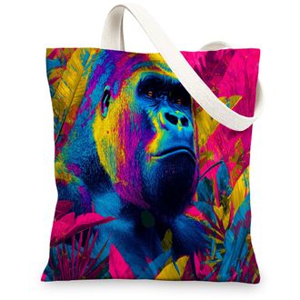Generic Vibrant Artistic Canvas Tote Bags, Colorful Gorillas Design Reusable Shopping Bags, Lightweight Washable Shoulder Strap Tot, Multicolor, 13x15 Inch