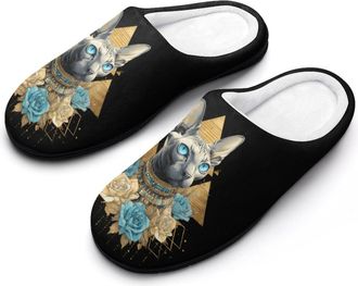 Generic Egyptian Sphynx Cat Mens House Slippers Memory Foam Washable Cotton Slip on Home Shoes