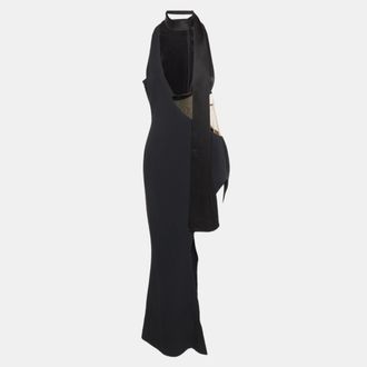 DAVID KOMA Black Crepe Cut-Out Long Dress
