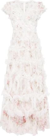 Needle & Thread Paradise Garden ruffle-detail dress - women - Recycled Polyester/Recycled Nylon - 12 - White