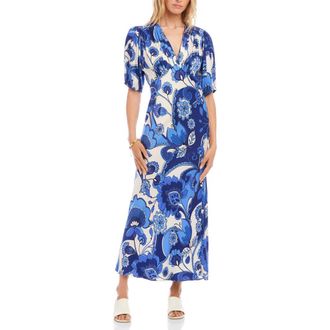 Karen Kane Floral Puff Sleeve Bias Maxi Dress in Blue Print at Nordstrom, Size X-Small