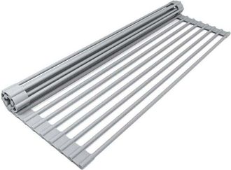 OEM Egouttoir Evier - Acier Inoxydable Et Silicone Alimentaire - Enroulable Ajustable - Pour Cuisine Caravane Garage - 33 X 45 X 1 Cm - 19 Tubes - Gris