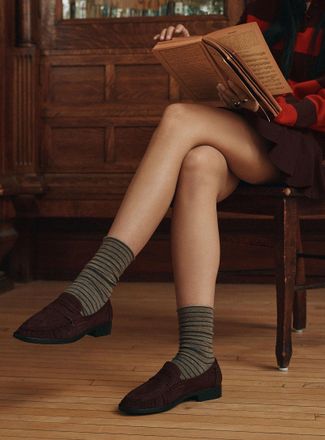 Simons Womens Striped rolled-hem socks