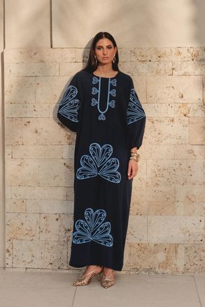 Trendyol Modest Dames Blauw Etnisch patroon Maxi Lang Casual Recht Modest Jurken
