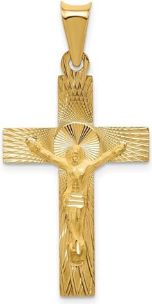 Diamond2Deal 14k Yellow Gold Polished Satin Diamond-Cut Crucifix Pendant