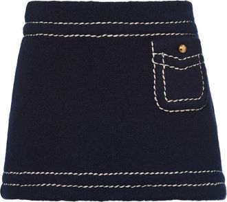 Prada contrast-stitching cashmere miniskirt - women - Cashmere - 42 - Blue