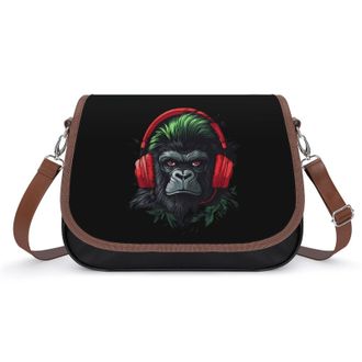 Generic Music Gorilla with Headphone Crossbody Bags for Women Fashion Leather Shoulder Handbags With Adjustable Strap