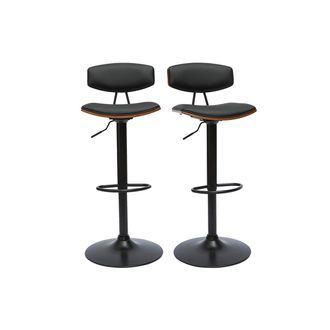 Miliboo Miliboo - Set De 2 Taburetes De Cocina De Dise&ntilde;o Regulable Negro Y Madera Oscura Vasco
