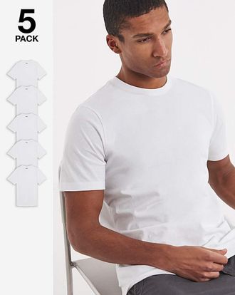 Jacamo 5 Pack White Crew Neck T-Shirts Long