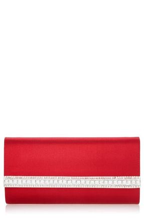 Judith Leiber Perry Crystal Bar Satin Clutch in Silver Crimson at Nordstrom