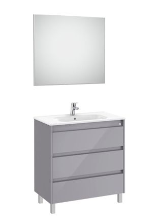 Roca Mueble Lavabo 600mm Tenet 3 Cajones + Espejo Y Aplique Led Gris Brillo