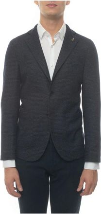 Paoloni Slim Fit Jersey Jas met Tegelprint - Heren - Blazers - Blauw - XL - Katoen - Jassen