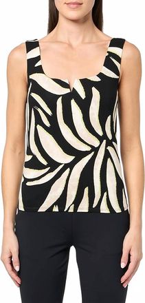 Nic+Zoe Breezy Leaves Split Neck Tank Top In Black Multi