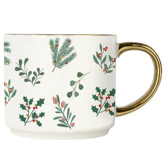 Sweet Water Decor Gold Handle Holiday Coffee Mug in Holiday Greenery at Nordstrom