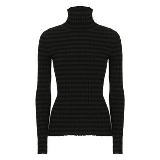 Maison Margiela Truien & Vesten, Dames, Bruin, M, Geribbelde Trui met Hoge Hals