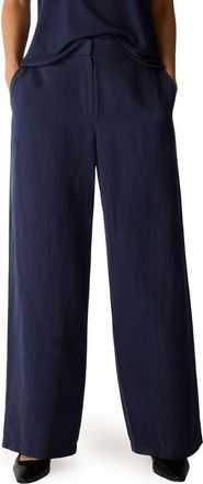 Eileen Fisher High Waist Organic Linen & Silk Wide Leg Pants in Ink at Nordstrom, Size X-Large