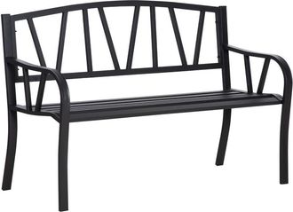 OUTSUNNY Metal Loveseat 2-Seater Outdoor Furniture w/ Ergonomic Armrest
