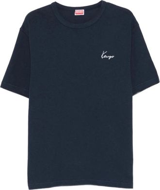 Kenzo Archive Rose Geborduurde Omlijnde T-shirt - Heren - T-shirts - Blauw - 2XL - Katoen - Tops