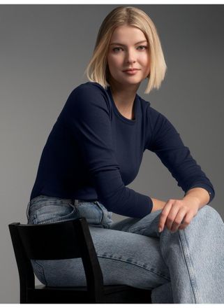 Trigema Longsleeve TRIGEMA TRIGEMA Langarmshirt, Damen, Gr. XXL, blau (navy), 95% Baumwolle, 5% Elastan, Basic, Shirts Longsleeve