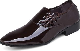 Generic Shoes Dress Oxford for Men Lace Up Round Toe Patent Leather Faux Leather Anti-Slip Block Heel Low Top Resistant Non Slip Party(Brown,10.5 UK)