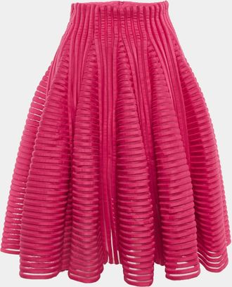 Maje Fushia Pink Neoprene Mesh Flared Skirt