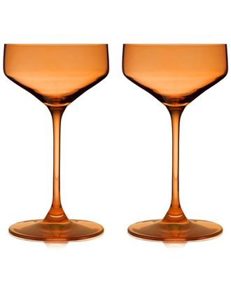 Viski Set Of 2 Amber Reserve Nouveau Crystal Coupes