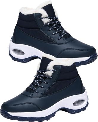 Yarnow WomenS Winter Snow Boots Mid-Calf Plush Lined Blue Non-Slip Sole Comfortable Warm Footwear for Outdoor Cold Weather