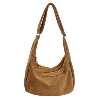 Generic Faux Suede Crescent Bag Large Shoulder Bag for Women Office Travel (Light Brown) (Dark Brown)