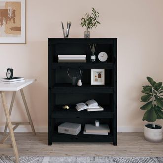 Berkfield Home Book Cabinet Black 80x35x126 cm Solid Wood Pine | Size: 80 x 35 x 126 cm