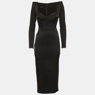 Alex Perry Black Satin Linden Midi Dress