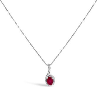 House of Brilliance 10K White Gold Red Ruby and Diamond Accent Teardrop Pendant Necklace at Nordstrom