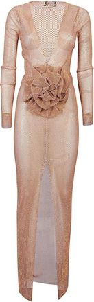 Santa Brands Beige Bloemen V-Hals Lange Mouw Jurk - Dames - Feestkleedjes - Beige - ONE Size - Kleedjes