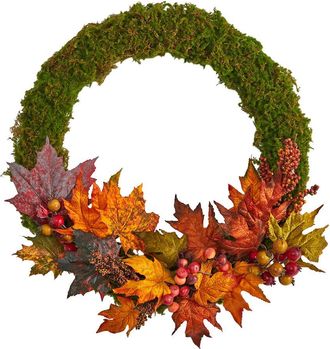 Nearly Natural 20In. Fall Maple Leaf & Berries Artificial Autumn Wreath