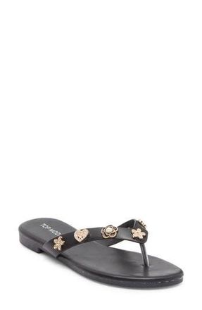 Top Moda Bessie Embellished Flip Flop in Black Pu at Nordstrom Rack, Size 8.5