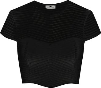 Elisabetta Franchi Top corto con motivo pied-de-poule - Nero