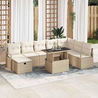 vidaXL Vidaxl Set Divano Da Giardino Con Cuscino 9 Pcs Beige Poly Rattan