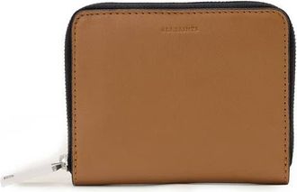 AllSaints Lena Hex Leather Zip Wallet in Toffee Brown at Nordstrom