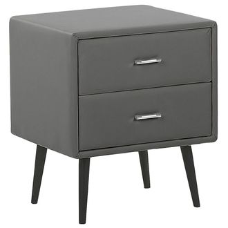 Beliani Beliani - Mesita De Noche Tapizada En Piel Sint&eacute;tica Gris Con 2 Cajones Patas Negras Estilo Minimalista Moderno Essonne