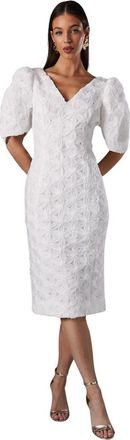 Coast Floral Pleated Sleeve Pencil Dress in Ivory at Nordstrom, Size 12