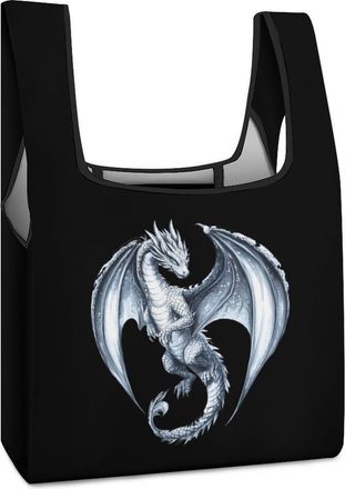 Generic Silver Dragon Shopping Bag Reusable Grocery Tote Bag Foldable Handbag for Travel Picnic