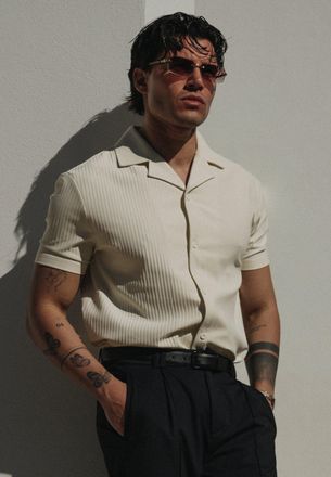 Siksilk Camisa de Hombre Ecru Plisada XXL