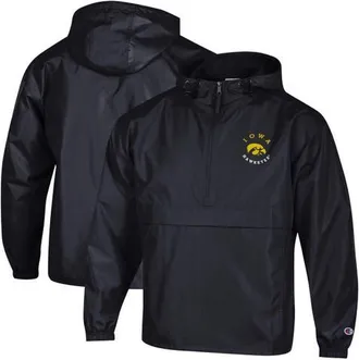 Champion Mens Champion Black Iowa Hawkeyes Packable Hooded Windbreaker Half-Zip Jacket at Nordstrom, Size X-Large